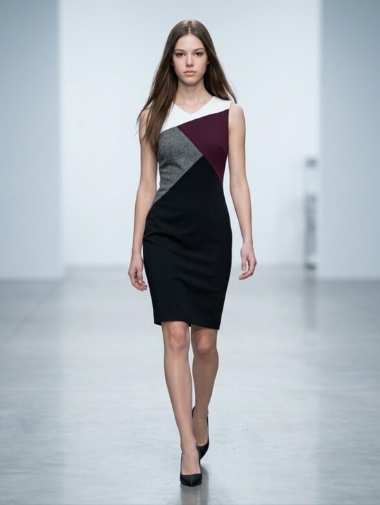 White House/Black Market Dresses & Skirts - WHBM Colorblock Midi Sheath Dress in Black, Burgundy & Gray Fitted Silhouette M